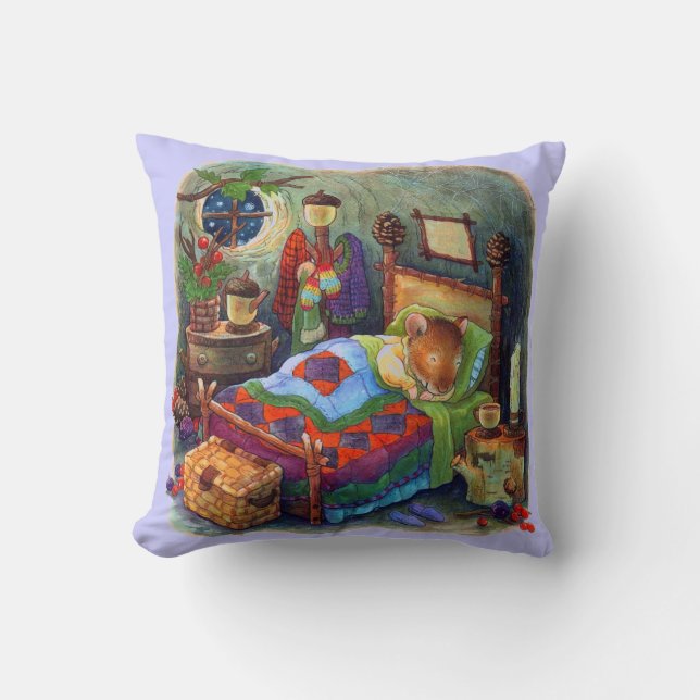 Sleepy Mouse Throw Pillow (Front)