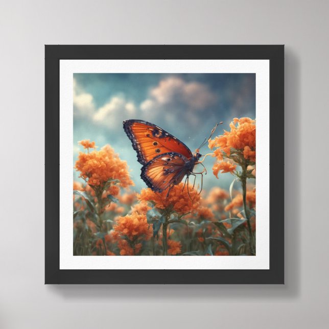 Sleepy Orange Butterfly Framed Photo Art (Framed Front)