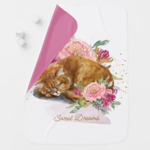 Sleepy Orange Cat Pink Cute Baby Girl Her Baby Bla Blanket