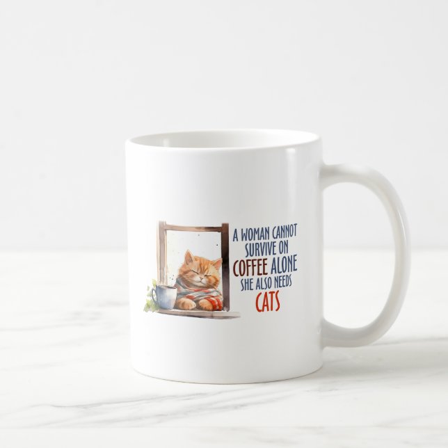 Sleepy Orange Cat with Coffee – Cozy Cat Coffee Mug (Right)