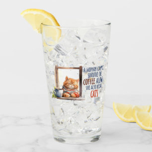 Sleepy Orange Cat with Coffee – Cozy Cat Glass