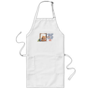 Sleepy Orange Cat with Coffee – Cozy Cat Long Apron