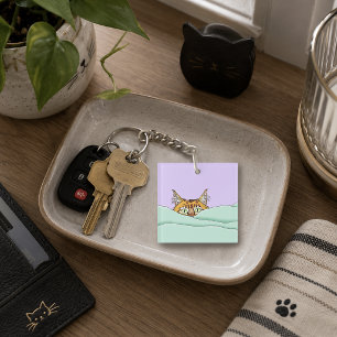 Sleepy Orange Ginger Cat Coffee Green Purple Keychain