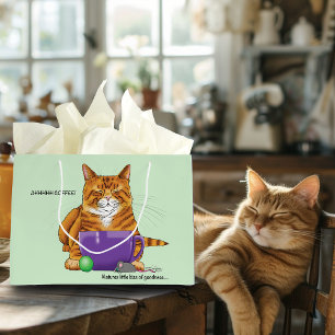 Sleepy Orange Ginger Cat Coffee Green Purple Large Gift Bag