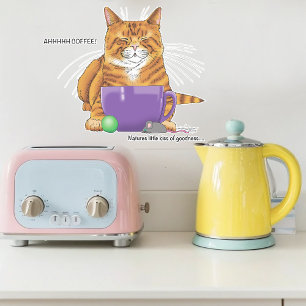 Sleepy Orange Ginger Cat Coffee Green Purple Sticker