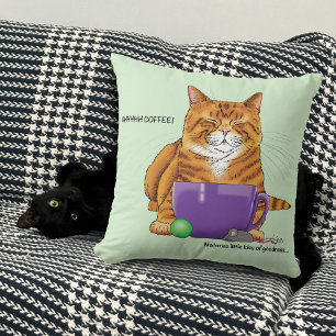 Sleepy Orange Ginger Cat Coffee Green Purple Throw Pillow