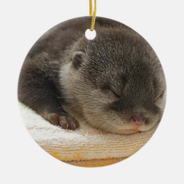 Sleepy Otter Ceramic Ornament (Front)
