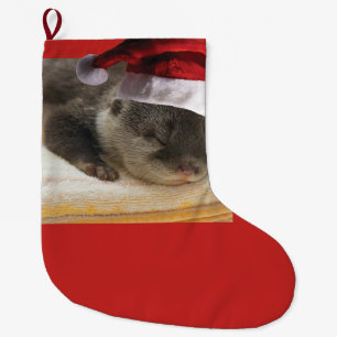 Sleepy Otter Santa Claus Large Christmas Stocking