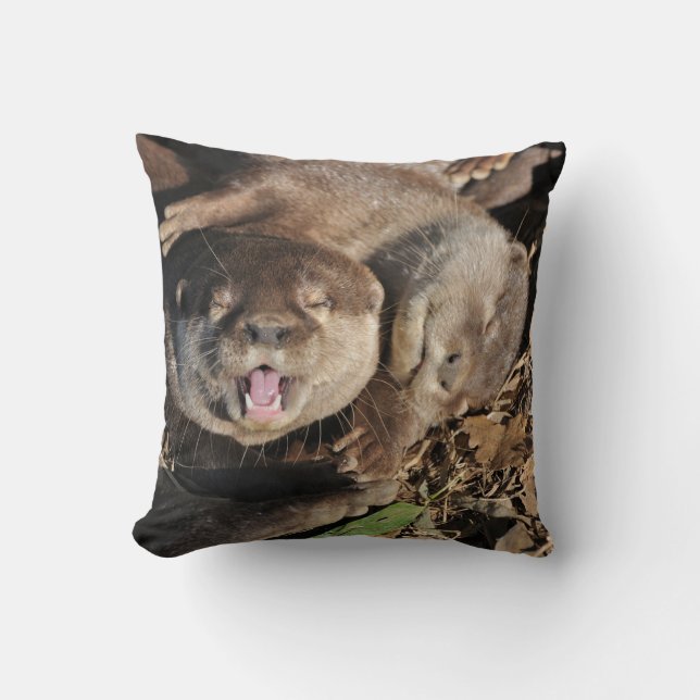 Sleepy otters photo throw pillow (Front)