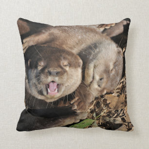 Sleepy otters photo throw pillow
