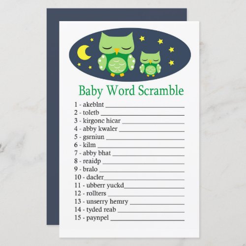 Sleepy owl Baby word scramble game