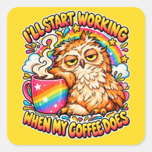 Sleepy Owl Coffee Humor Funny Caffeine Lover Square Sticker