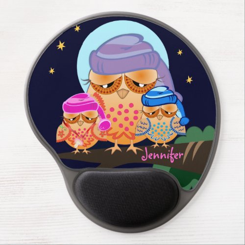 Sleepy Owl Family with Custom Name Gel Mouse Pad