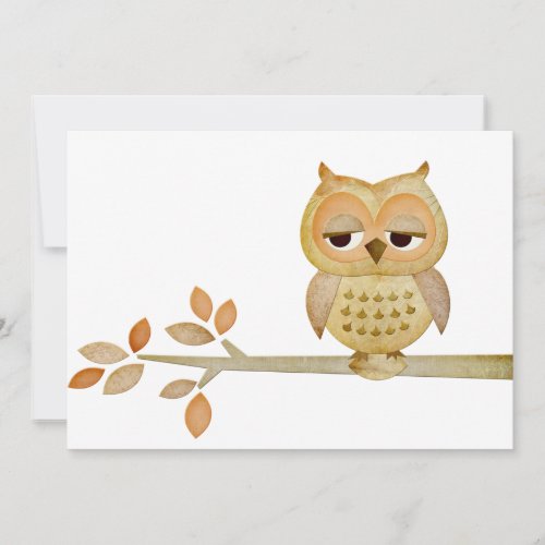 Sleepy Owl in Tree Invitation