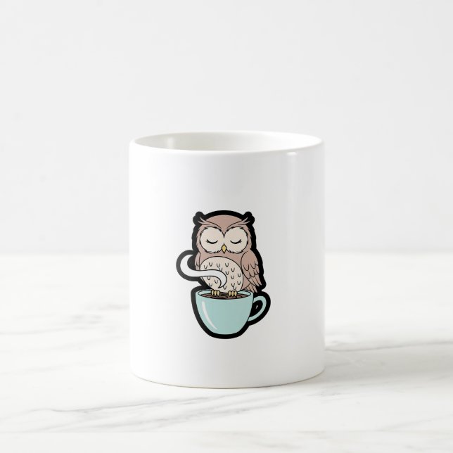 Sleepy Owl on Coffee – Cute Cozy Illustration Coffee Mug (Center)