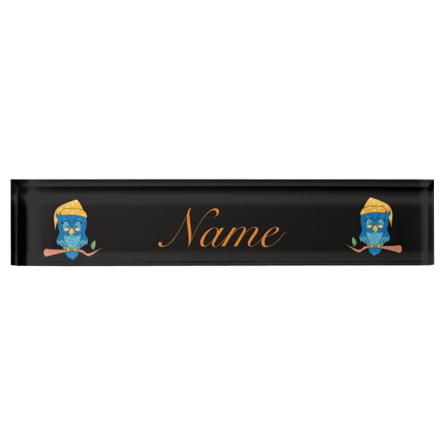 Sleepy Owl Thunder_Cove Desk Name Plate (Front)