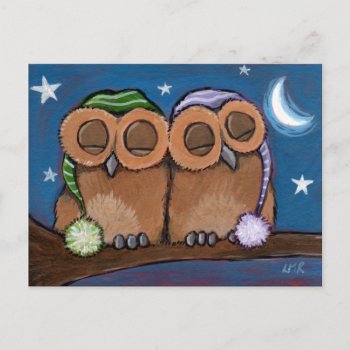 Sleepy Owls Postcard by LisaMarieArt at Zazzle