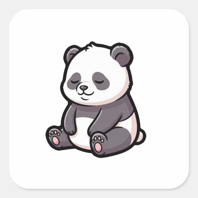 Sleepy Panda – Cute Kawaii Illustration Square Sticker (Front)