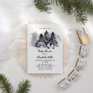 Sleepy Penguin Baby Boy Baby Shower Invitation