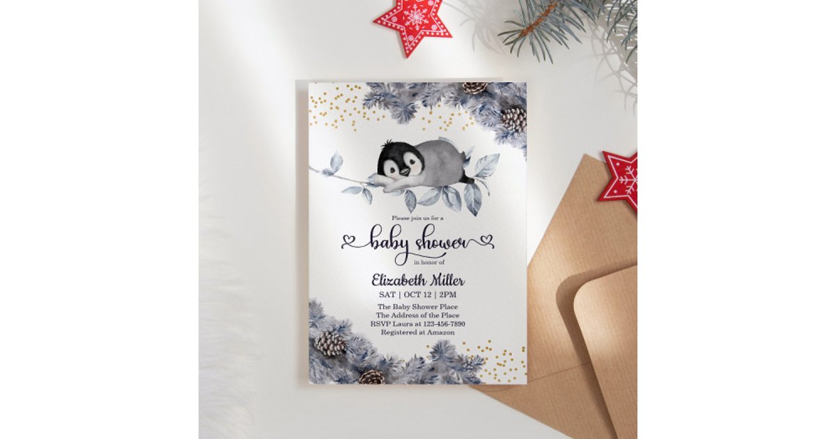 Sleepy Penguin Winter Baby Shower | Zazzle