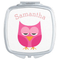 Sleepy Pink Owl Personalized Makeup Mirror