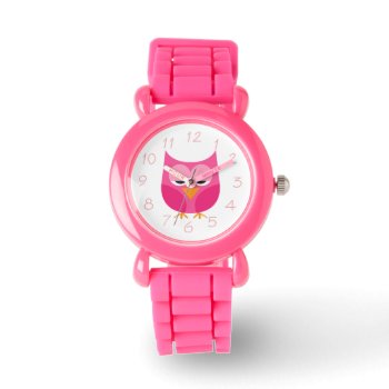 Sleepy Pink Owl With Numbers Watch by JK_Graphics at Zazzle