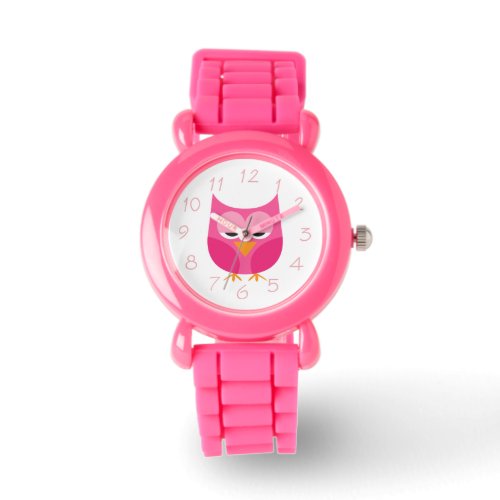 Sleepy Pink Owl With Numbers Watch