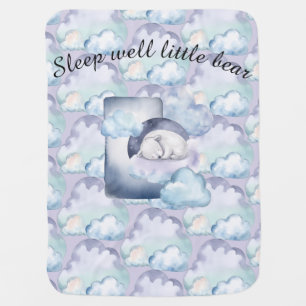 Sleepy Polar Bear in the Clouds Personalizable  Baby Blanket