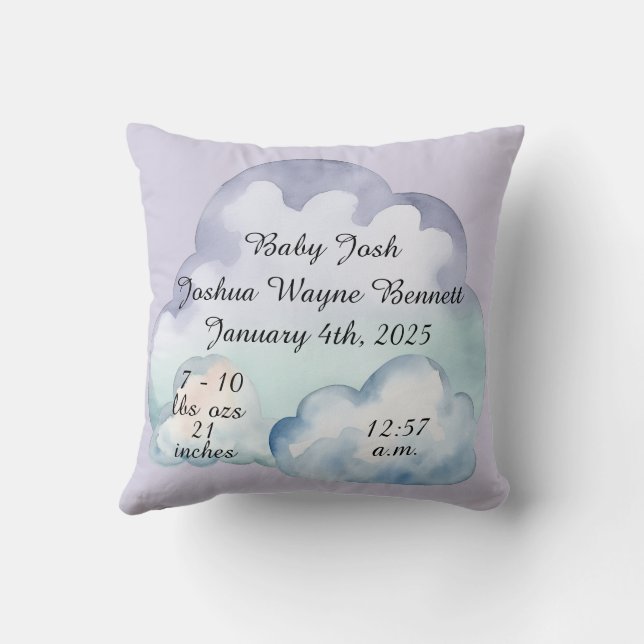 Sleepy Polar Bear in the Clouds Personalizable  Throw Pillow (Back)