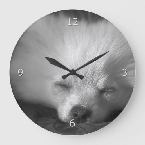 Sleepy Pomeranian Puppy Large Clock