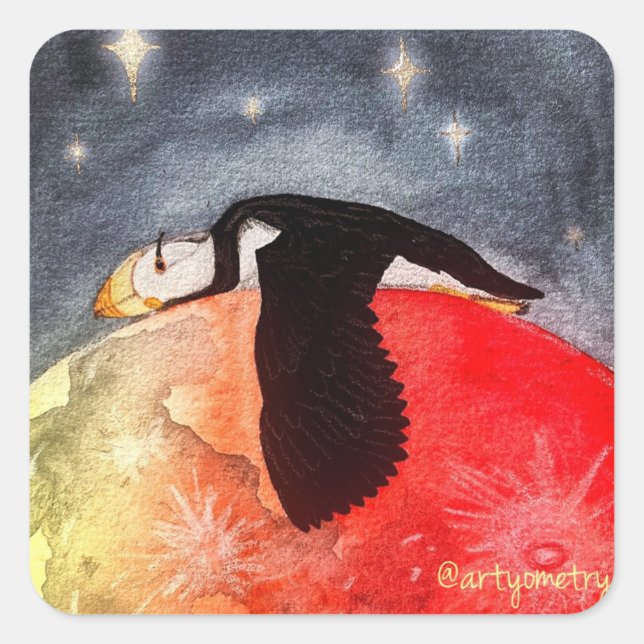 Sleepy Puffin Square Sticker (Front)