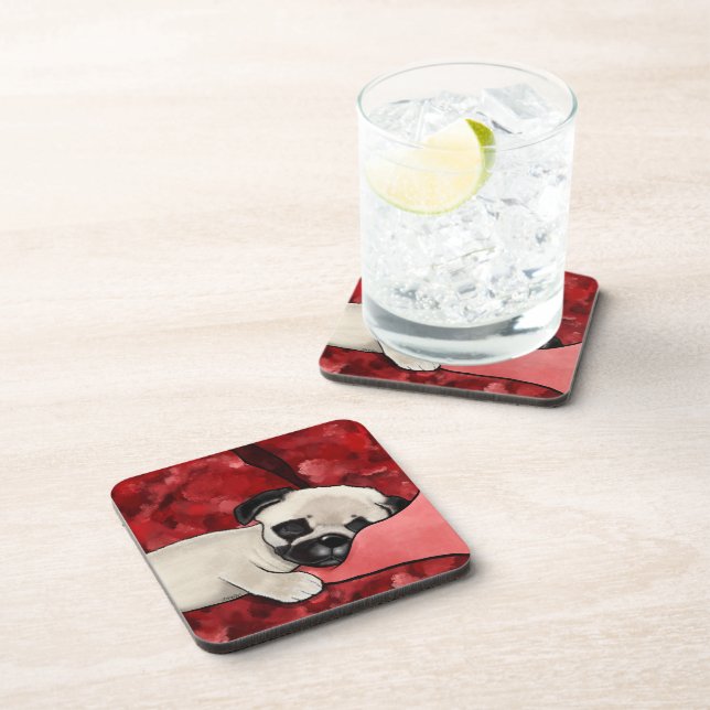 Sleepy Pug Puppy Beverage Coaster (Right Side)