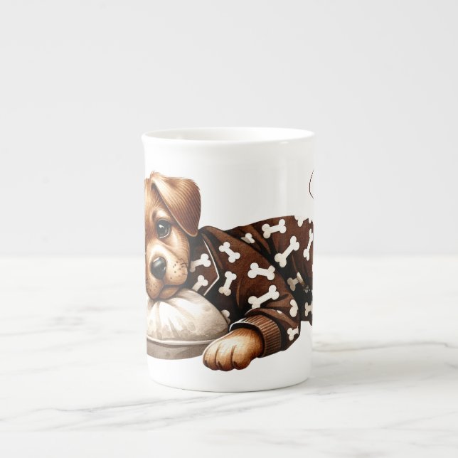 Sleepy Puppy in Pajamas Bone China Mug (Front)