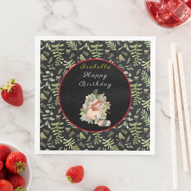 Sleepy Raccoon Customize Text and Color Paper Dinner Napkins (Insitu)