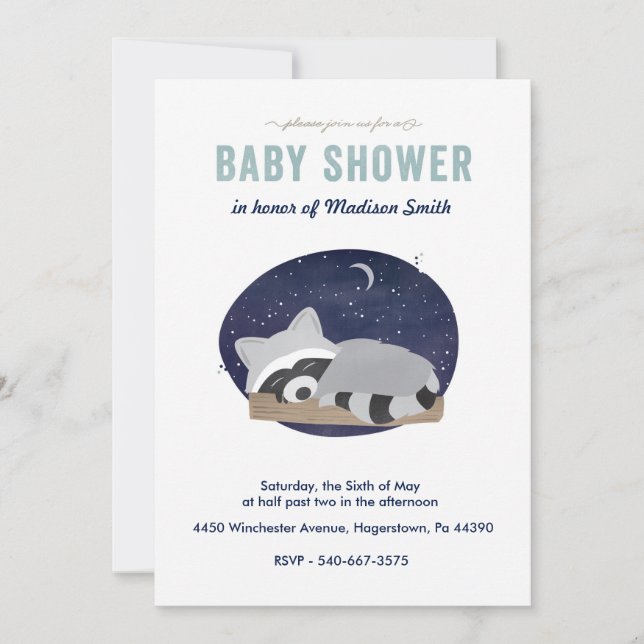 Sleepy Raccoon Invitation (Front)