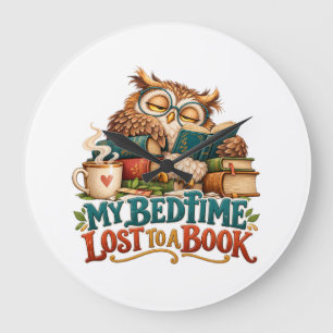 Sleepy Reading Owl – Book Lover Humor Large Clock