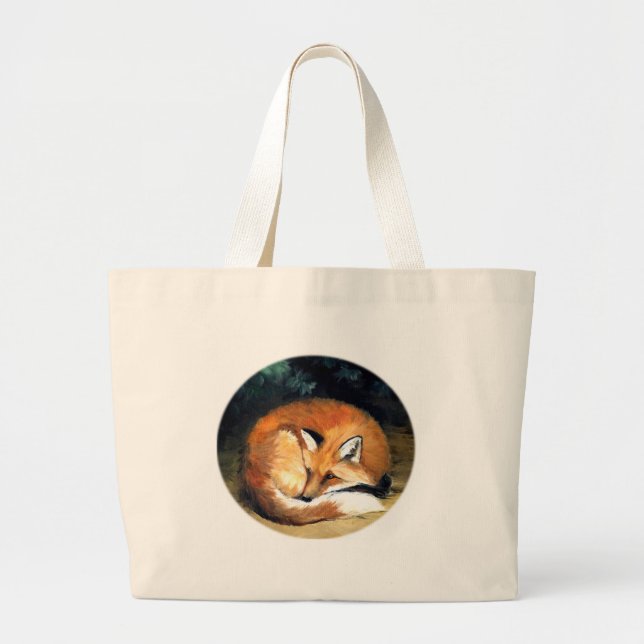 Sleepy Red Fox Animal Art Tote Bag (Front)