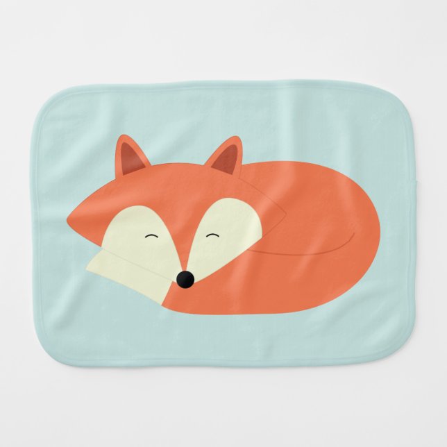 Sleepy Red Fox Baby Burp Cloth (Front Horizontal)