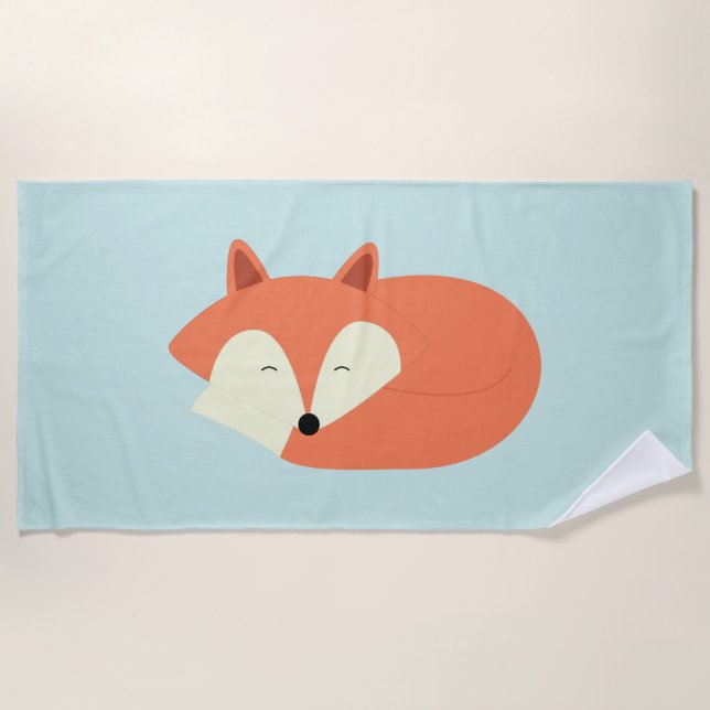 Sleepy Red Fox Beach Towel (Front)