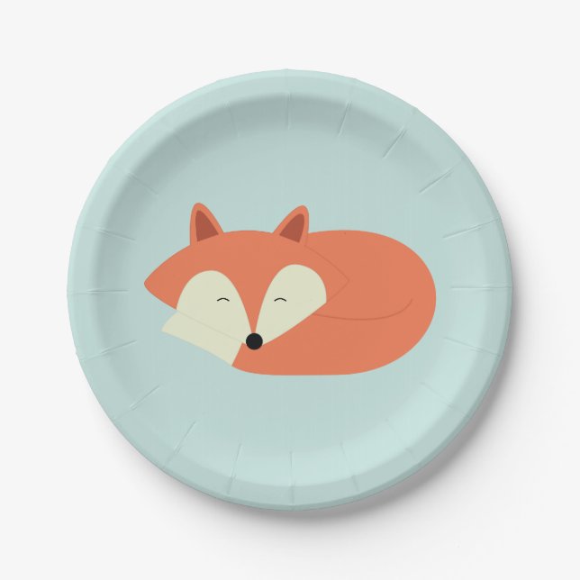 Sleepy Red Fox Paper Plates (Front)