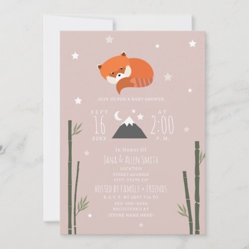 Sleepy Red Panda Bamboo Pink Girl Baby Shower Invitation