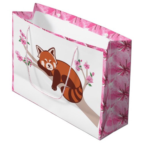 Sleepy Red Panda Cherry Blossom  Large Gift Bag