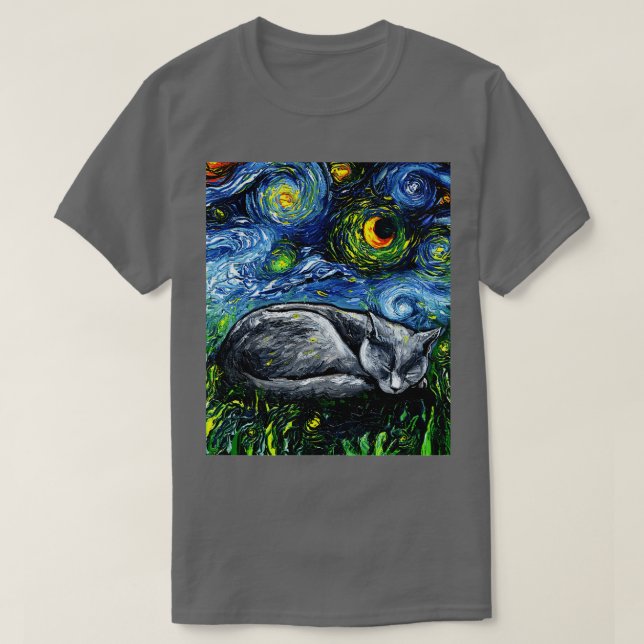 Sleepy Russian Blue Night T-Shirt (Design Front)