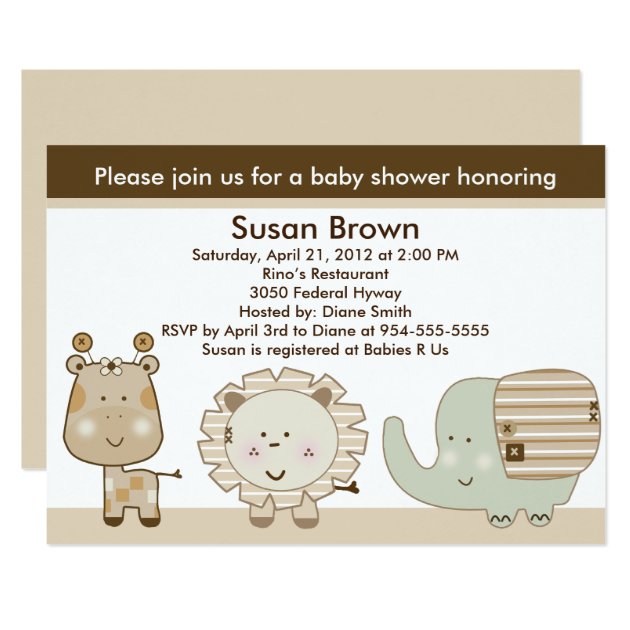 Sleepy Safari Animals Baby Shower Invitation