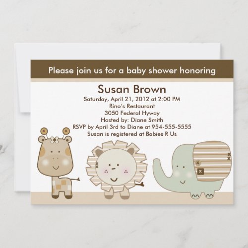 Sleepy Safari Animals Baby Shower Invitation