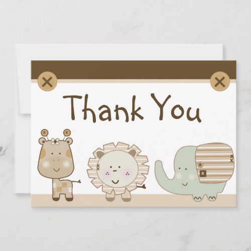 Sleepy Safari Animals Baby Shower Thank You Card