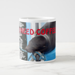 Sleepy Sea Lion Needs Coffee! Giant Coffee Mug