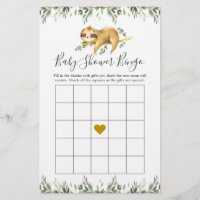 Sleepy Sloth Baby Shower Bingo Game