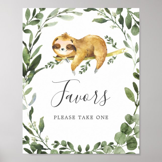 Sleepy Sloth Baby Shower Favors Sign (Front)