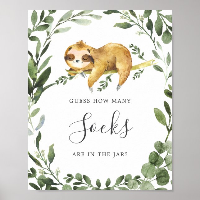 Sleepy Sloth Baby Shower Guess How Many Socks Poster (Front)